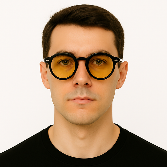 Retro Round Blue Blocking Glasses - Daymax Light Black