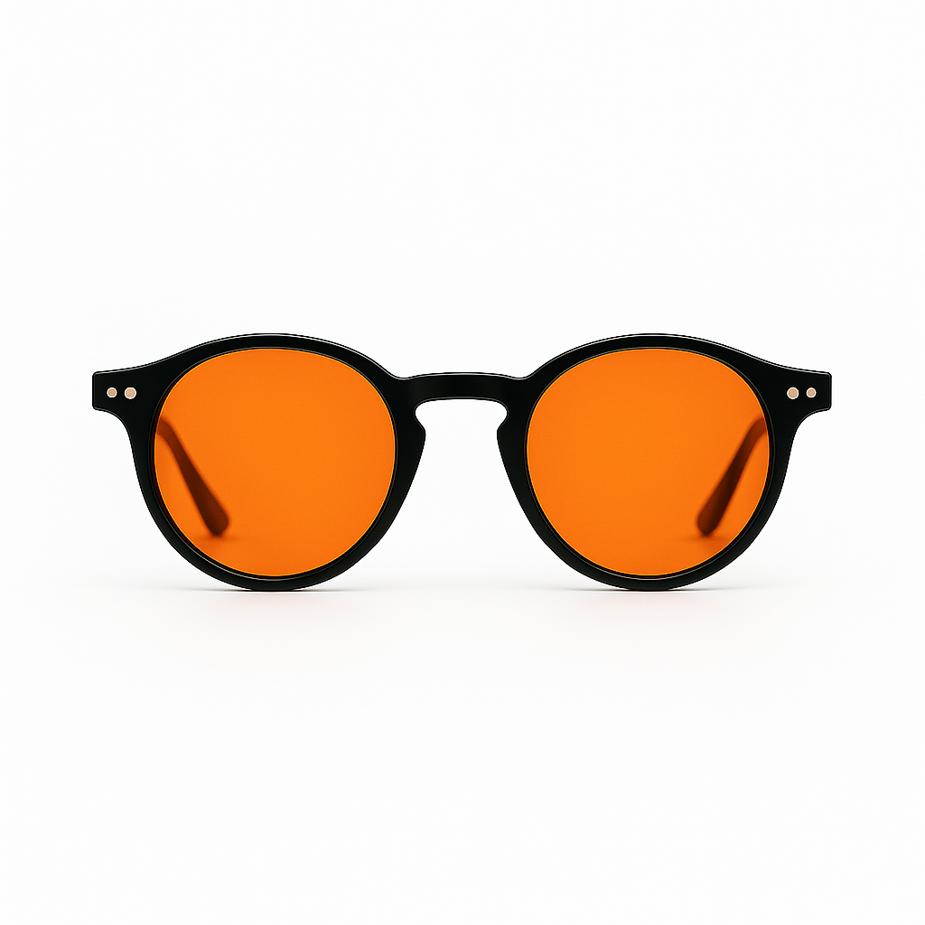 Retro Round Blue Blocking Glasses - Black