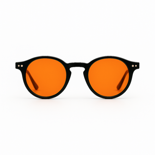Retro Round Blue Blocking Glasses - Black