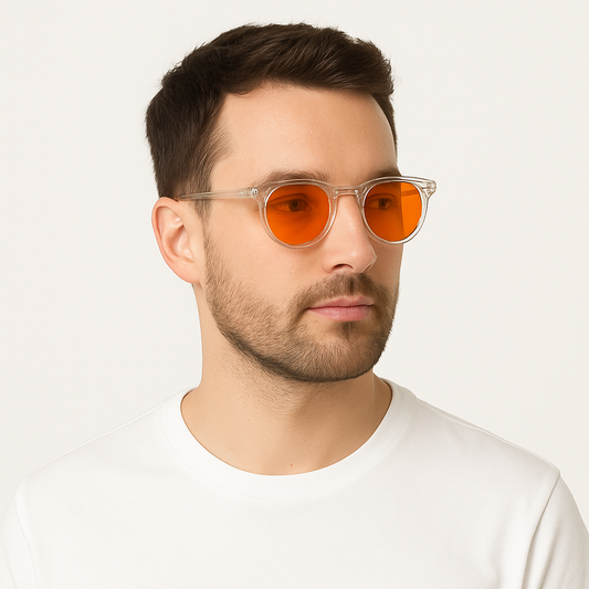 Retro Round Blue Blocking Glasses - Transparent