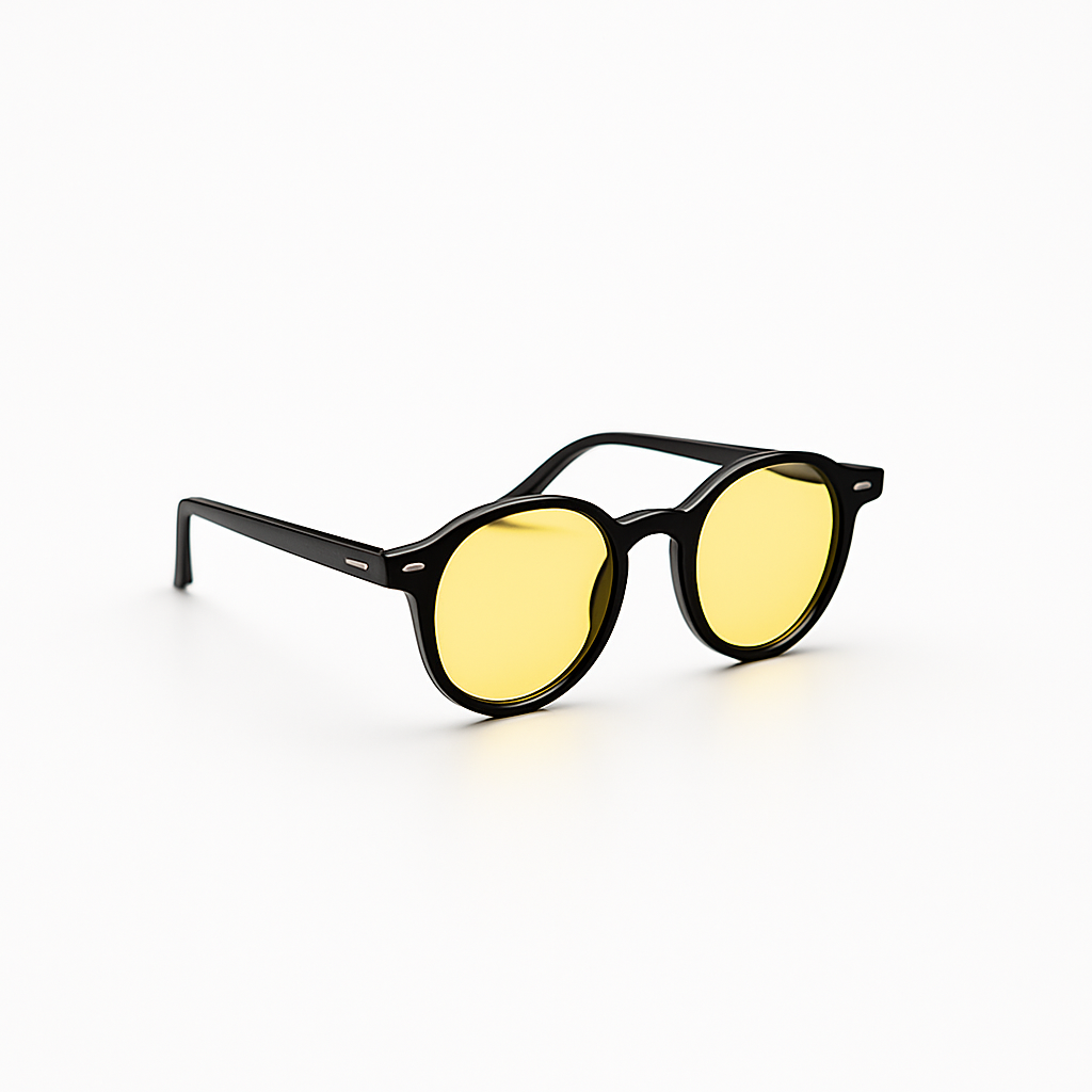 Retro Round Blue Blocking Glasses - Daymax Light Black