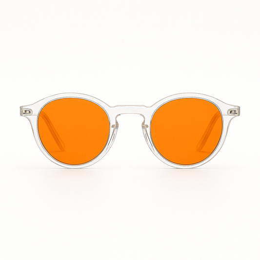 Retro Round Blue Blocking Glasses - Transparent