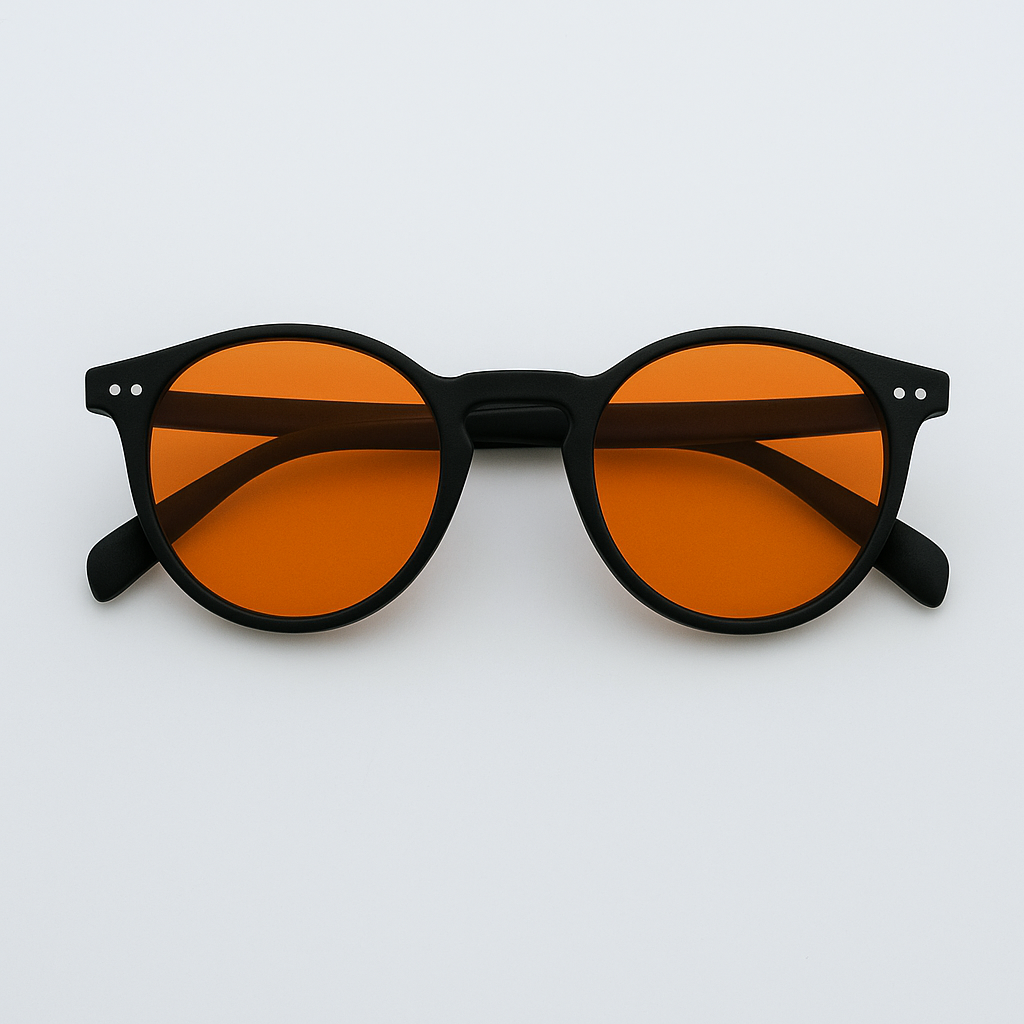 Retro Round Blue Blocking Glasses - Black