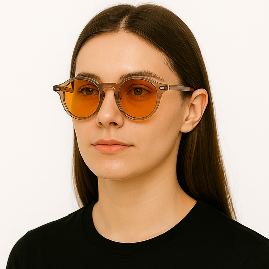 Retro Round Blue Blocking Glasses - Transparent Pink