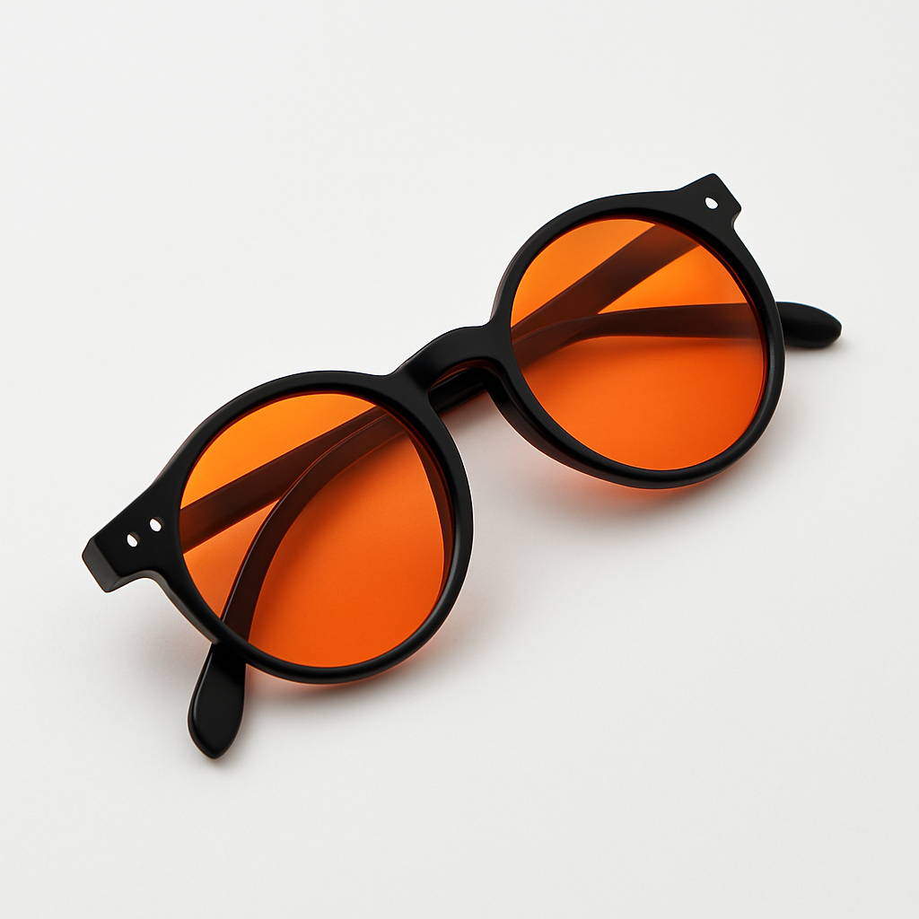 Retro Round Blue Blocking Glasses - Black