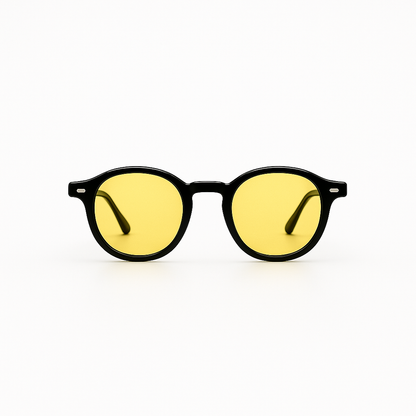 Retro Round Blue Blocking Glasses - Daymax Light Black