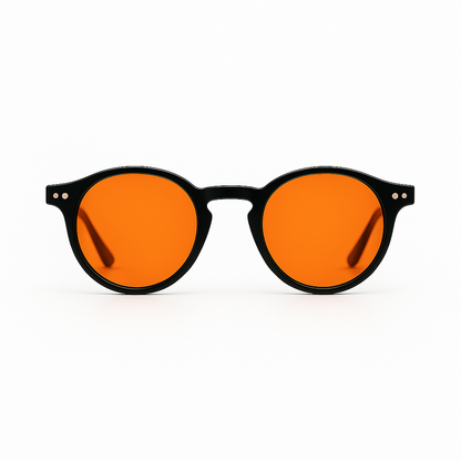 Retro Round Blue Blocking Glasses - Black