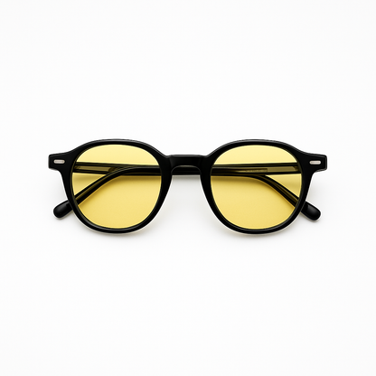 Retro Round Blue Blocking Glasses - Daymax Light Black