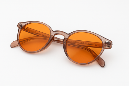 Retro Round Blue Blocking Glasses - Transparent Pink