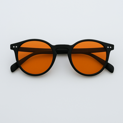 Retro Round Blue Blocking Glasses - Black